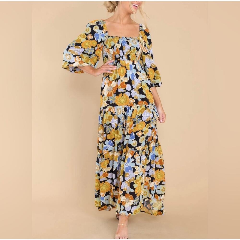 *NWT LSPACE Dakota Maxi Dress Boho Yellow Multi Color Floral Print XL Cottage